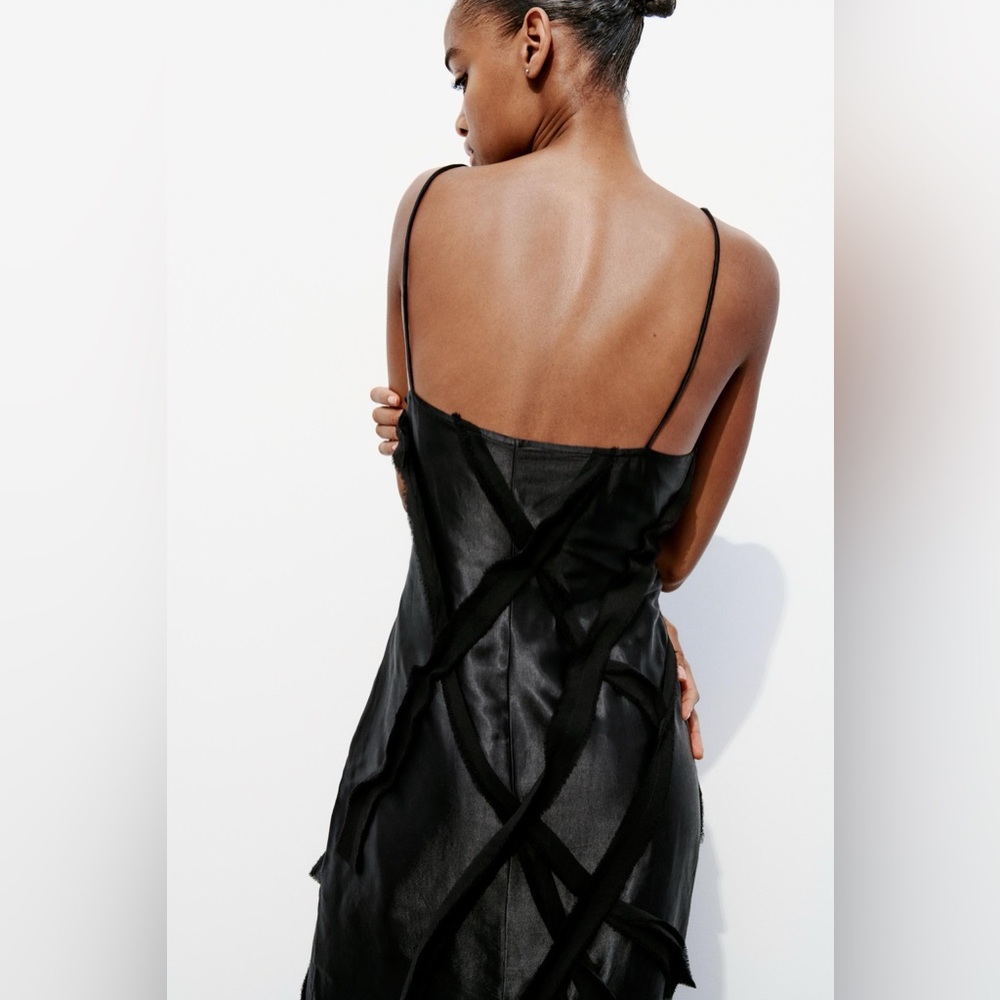 Zara floral raised appliqué satin effect dress - Picture 7 of 10